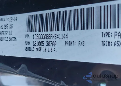 2015 Chrysler 200 Limited from USA, damaged, VIN 1C3CCCAB8FN641144